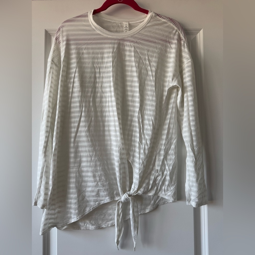 lululemon tie your practice long sleeve *stripe sz. 8 white